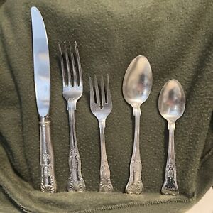 Reed & Barton KINGS 5pc Place Setting Set 2 Forks, Knife, 2 Spoons Silverplate