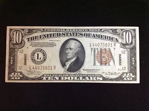 1934A Ten Dollars Circulated Hawaii Overprint War Time Currency - Picture 1 of 4