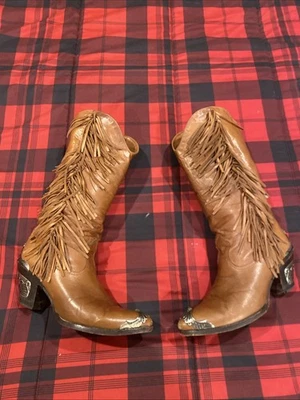 "Bota Western Vintage Zodiac Flecos Marrón Talla 8 M Acentos Metálicos 15"" LEER descripción" Foto 1 de 4