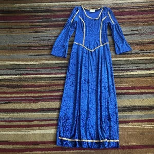 Vestido Renacentista Vintage Azul Terciopelo Mujer Talla Única Borde Dorado Disfraz Vestido Años 90 - Imagen 1 de 10