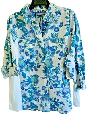 Blusa Damas Plus Talla 1X Azul Floral Nueva Foto 1 de 2