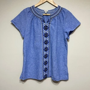Talbots zierlich bestickt Leinenmischung Top Damen LP Blumen Boho Resort Strand - Bild 1 von 9