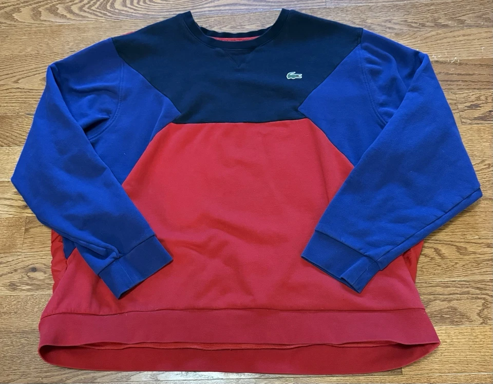 Lacoste Sport Color Block Crew Neck Pullover Sweatshirt Red Red Blue Size 4XL - Image 1 of 4