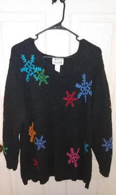Women's Quacker Factory Size 1X Crocheted Snowflake Knit Sweater - Image 1 of 4