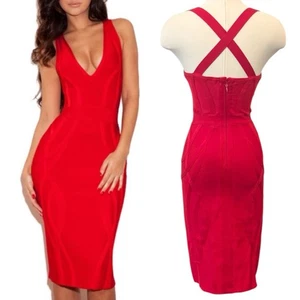 Vestido midi House of CB London rojo elástico Cici vendaje ceñido al cuerpo cóctel fiesta S - Imagen 1 de 13