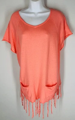 Top suéter tejido Fresh Produce XS S naranja ligero flecos dobladillo de gran tamaño Foto 1 de 4