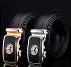 Mens Design Leather Black Fashion Belt Benz Logo Automatic Buckle Waist Strap
