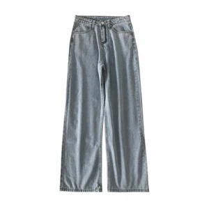 Womens Jeans High Waist Denim Pants Palazzo Trousers Wide Leg Loose Casual Blue - Picture 1 of 12