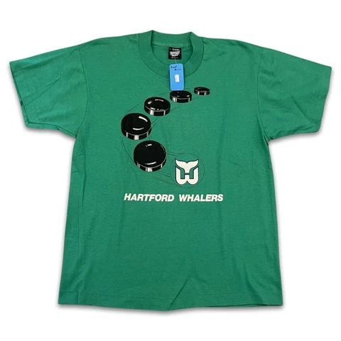 Vintage 1980s Hartford Whalers T-Shirt Adult Size Large DS Defunct NHL Team Cover