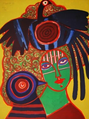 Litografía firmada sobre papel tejido Guillaume Corneille Portrait Imaginaire 1981 Foto 1 de 3