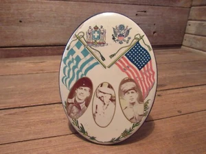 Vintage 1900's Antique Celluloid? Military WW1 Patriotic Oval Frame w/ Photos - Picture 1 of 6
