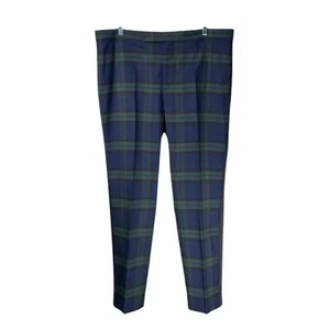 Ralph Lauren Women's Pants Blue Green Tartan Plaid Wool Stretch Trousers 16 NWT - Picture 1 of 9