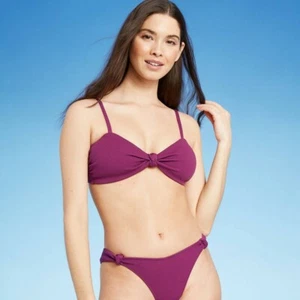 Women's Knot-Front Crepe Textured Bikini Top - Shade & Shore Acai L - Picture 1 of 1