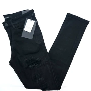 Embellish Premium Men's Jet Black Distressed Rips Skinny Fit Denim Jeans New - Picture 1 of 6