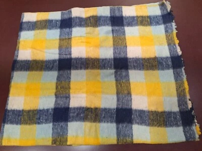 Manta Trav'ler Vintage Tamaño 50"" x 60"" Azul Amarillo Cuadros Cabina Hecha en Italia Foto 1 de 4