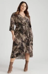 NWT $99 Plus Size 24 BEME Fern Faux Wrap Stretch Dress Empire Waist Tie - Picture 1 of 12