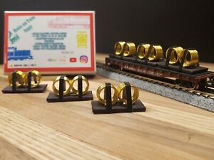N Scale Gondola and flatcar Load Custom Made metal Coil load GOLD - BLACK 6PK