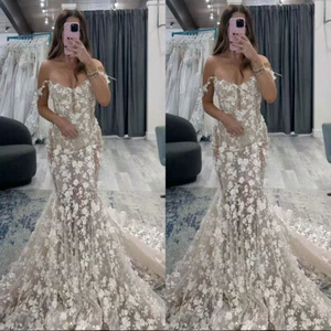 Lace Appliques Mermaid Wedding Dresses Sexy Off Shoulder White Ivory Bridal Gown - Picture 1 of 9