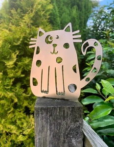 KATZE ZAUN TOR TOPPER GARTEN ORNAMENT DEKOR STAHL METALL GESCHENK SPOTS - Bild 1 von 5