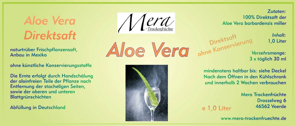 6 x 1 Liter Aloe Vera-Saft in Glasflasche, 100% Direktsaft