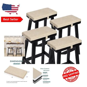 Set of 4 Beige Rectangular Non-Slip Stool Cushions - Machine Washable Comfort - Picture 1 of 8