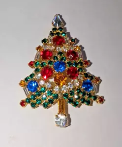 Vintage OTC Rhinestone Christmas Tree Pin 2.5" - Picture 1 of 5