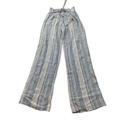 SO бренд синий и белый в полоску широкие ноги высоты льняные брюки размер S | E1 - Изображение 1 из 4