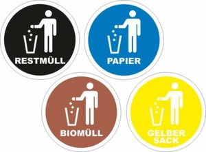 Set Mülltonnenaufkleber Restmüll Papier Gelber Sack Biomüll Tonne Mülleimer - Bild 1 von 5