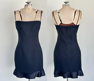 Abito donna nero Shelli Segal medio vintage anni 90 minimal aderente tubino - Foto 1 di 8