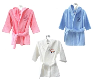 Toddler Bath Towelling Hooded Robe Soft Absorbent Bath Robe Pink White Blue 2Yrs - Picture 1 of 7