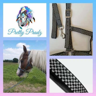 Black White 25mm Pattern Polypropylene Webbing Headcollar & Lead Donkey Size - Image 1 of 4