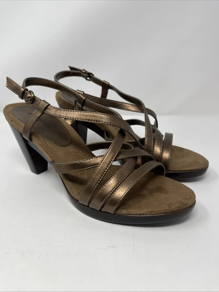 Sandalias de tacón alto con tiras de bronce Aerosoles Ventura para mujer de cuero 9,5 M Foto 1 de 4