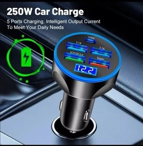 Handy Schnellladegerät für Auto KFZ mit Spannungsanzeige  250W 5 Anschlüsse - Bild 1 von 5