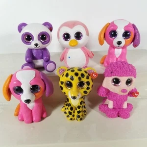 Lotto 6 figurine Ty Beanie Boos Mini Boo vinile pinguino ghepardo barboncino cane panda - Foto 1 di 6