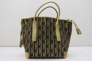 Carolina Herrera Brown/Gold Monogram Leather Tote - Picture 1 of 12