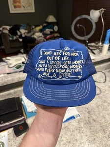 Vintage 70s Just A Little Beer Money Mesh SnapBack Trucker Hat Cap USA Biker - Bild 1 von 6