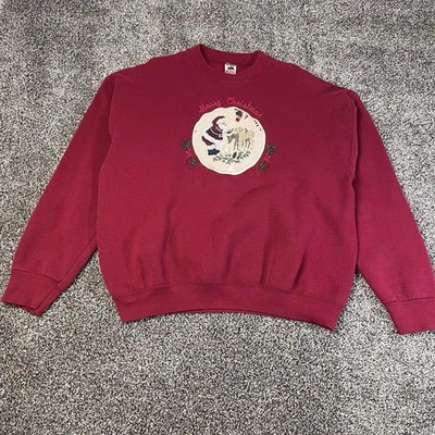 Sudadera De Colección Feliz Navidad Punto de Cruz Santa EE. UU. Talla XL Roja Cuello Redondo Foto 1 de 4