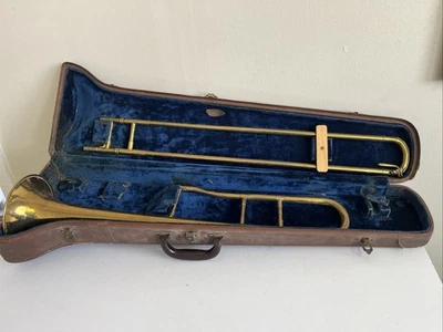 Trombone profissional vintage JW York & Sons latão 1910 com estojo RARO COLECIONÁVEL - Imagem 1 de 4