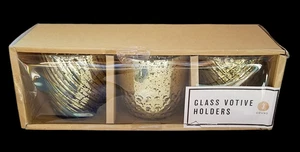 GLASS VOTIVE CANDLE HOLDERS SET OF 3 Count Gold Home Decor 3" HORIZON GROUP USA - Picture 1 of 24
