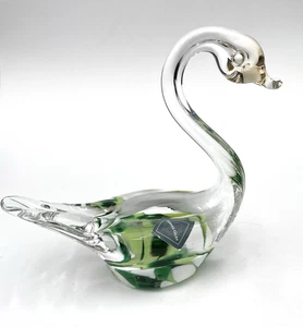 Art Glass Sternen Glas (Germany) Swan, Green and White Frit, Axel Pautz, Artist - Picture 1 of 13