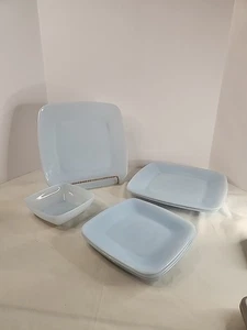Anchor Hocking Fire King Azurite Blue “Charm” Square Plates & Bowl Glassware - Picture 1 of 6