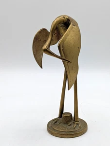 Vintage Messing Bogen Kranich Vogel Figur Skulptur Mid Century Modern anlaufend 6" - Bild 1 von 9