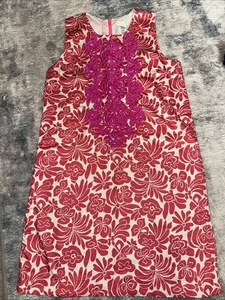JCrew Girls CREWCUTS Sz 12 Sleeveless Coral W/Pink Detail Embroidered Dress EUC - Picture 1 of 6