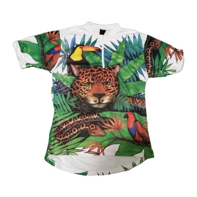 Cycling Jersey Mens Medium Jaguar Tiger Jungle 1/4 Zip Pockets Bicycle Top - Image 1 of 4