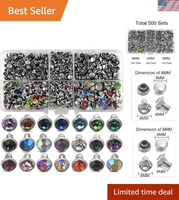 Rebites vibrantes de cristal prata - 500 conjuntos para projetos criativos de artesanato em couro - Imagem 1 de 4