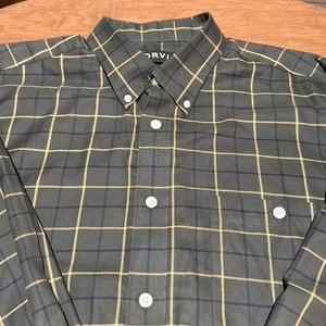 Orvis Herren Freizeit Button-Down Hemd oliv kariert XL Baumwolle klassisch Outdoor - Bild 1 von 7