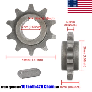 Front Sprocket 10 tooth 420 Chain Kit For Coleman KT196 Go Kart CT200 Trail 200 - Foto 1 di 7