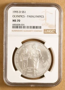 1995 D Paralympics Blind Runner Commemorative Silver Dollar NGC MS70 - Picture 1 of 2