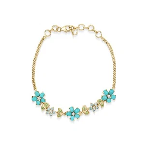 Floral Bracelet Turquoise Gemstone Peridot Blue Topaz Silver Gold Plated Jewelry - Picture 1 of 1