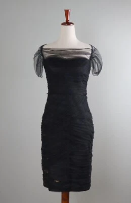 MONIQUE LHUILLIER ML $495 Mesh Gold Sequin Embellished Evening Dress Size 10 - Image 1 of 4